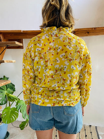 VINTAGE Y2K Yellow Floral Bohemian Blouse - M/L