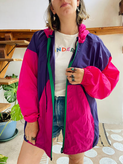 VINTAGE 80’s Pink & Purple Rain Coat Jacket - L