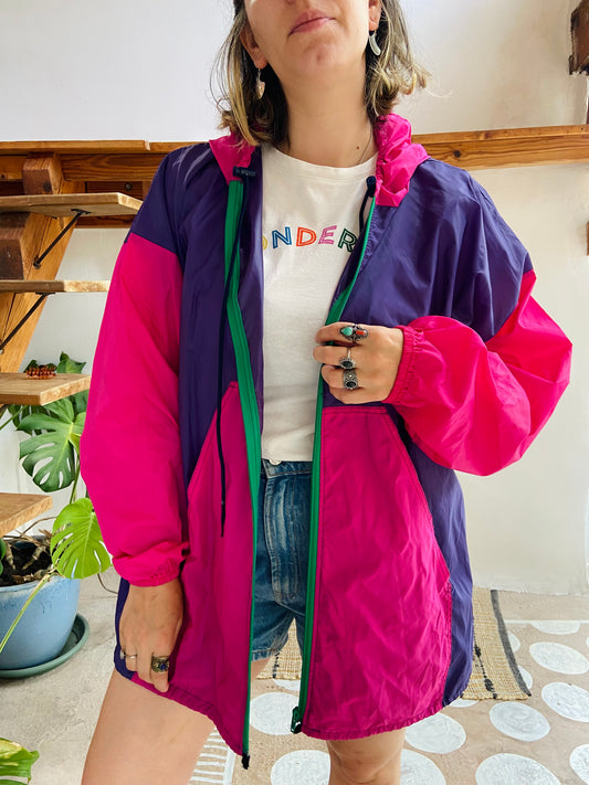 VINTAGE 80’s Pink & Purple Rain Coat Jacket - L