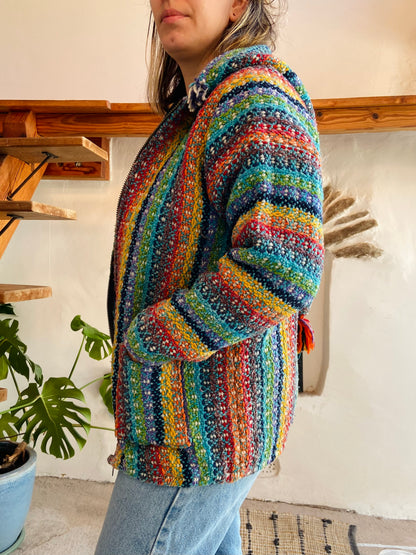VINTAGE 90's Rainbow Hippie Knit Zip Up Jacket - M