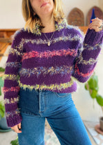 VINTAGE 90's Fluffy Purple Stripe Grunge Jumper - S/M