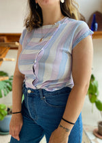 VINTAGE 80’s Purple Stripe Button Up Top - S