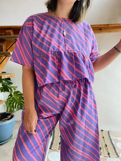 DESERT FOX Purple Chevron Stripe Peplum Cropped Top - M/L
