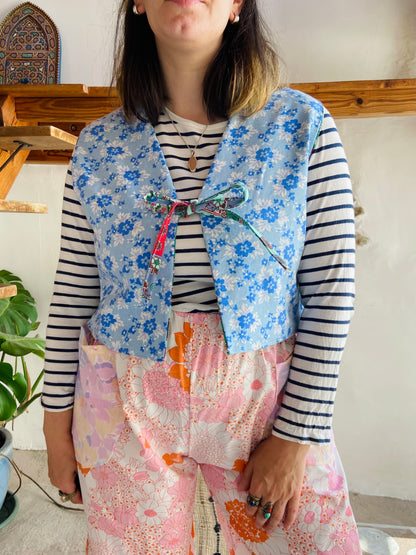 DESERT FOX Patchwork Provencal & Blue Floral Reversible Waistcoat - S/M