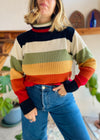 VINTAGE 90's Large Stripe Roll Neck Jumper - S/M