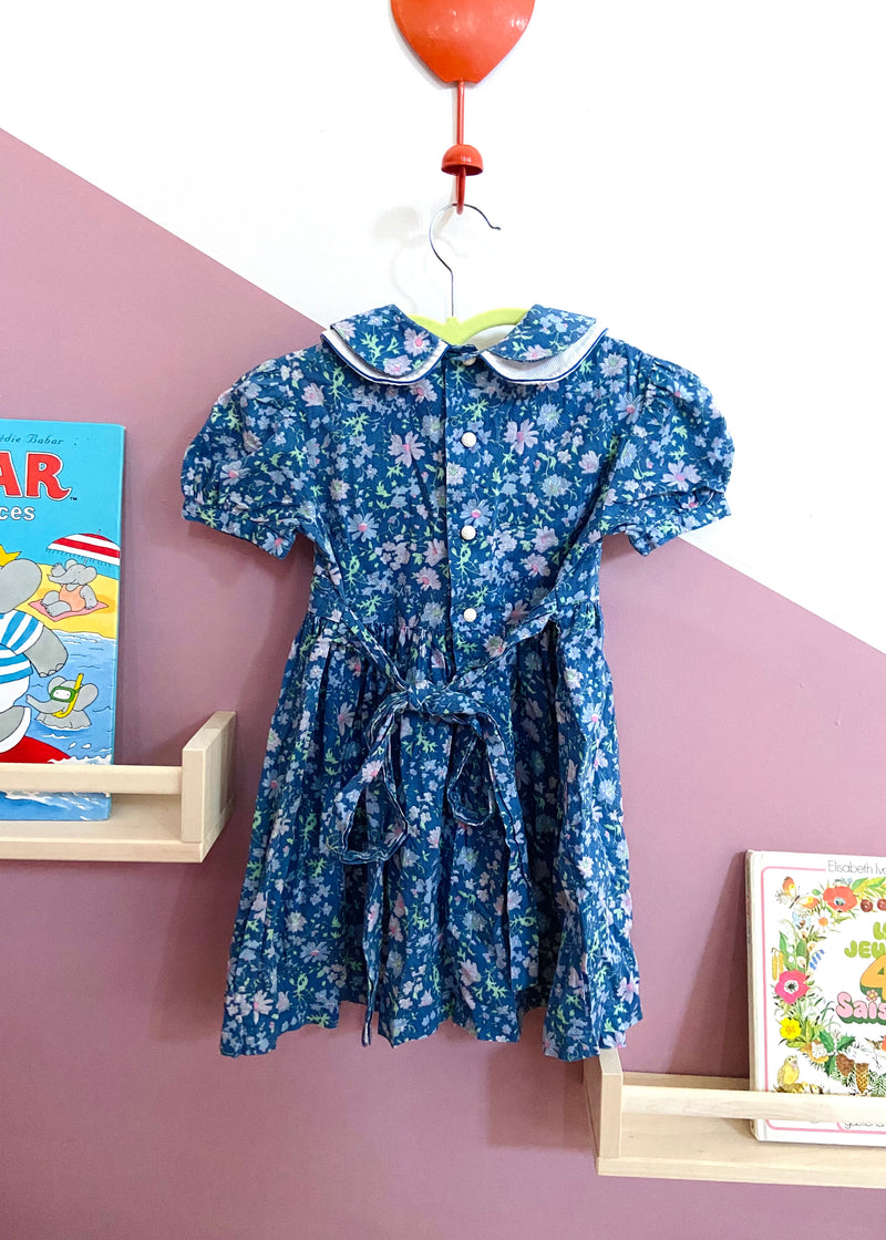 VINTAGE 80’s Blue Floral Cotton Dress - 2 years