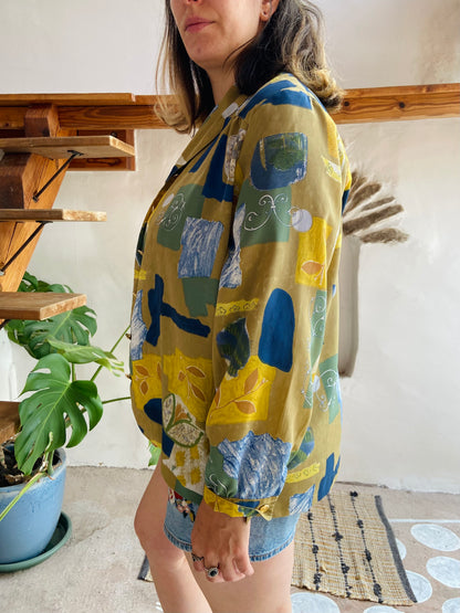 VINTAGE 90's Bohemian Patterned Long Sleeve Shirt - L