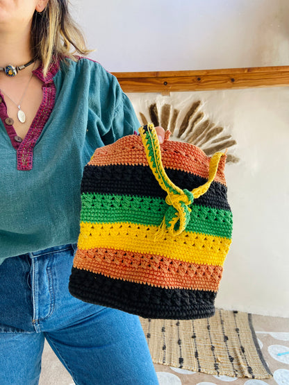 VINTAGE 90's Stripe Crochet Shoulder Bag - ONE SIZE