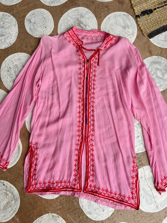 VINTAGE 90's Bohemian Embroidered Tunic Top - S
