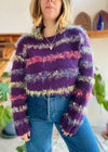 VINTAGE 90's Fluffy Purple Stripe Grunge Jumper - S/M