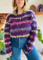 VINTAGE 90's Fluffy Purple Stripe Grunge Jumper - S/M