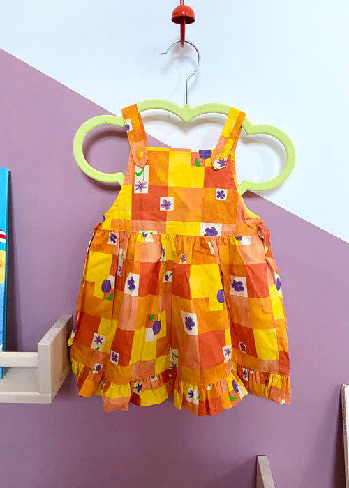 VINTAGE KIDS 90’s Orange Floral Checked Pinafore Dress - 6 Months