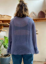 VINTAGE 90's Blue Floaty Ruffle Long Sleeve Top - M/L