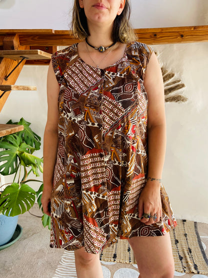 VINTAGE 90's Brown Floral Button Up Mini Dress - M/L