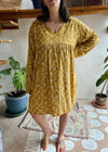 PRELOVED Yellow Bohemian Pattern Loose Long Sleeve Dress - XL