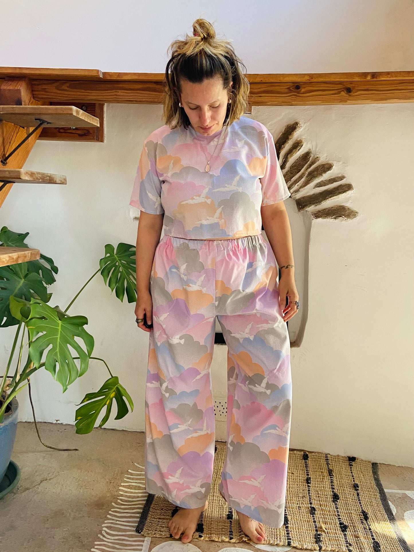 DESERT FOX Cloud Pastel Print Co-Ord Trousers & Top Set - S/M