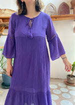 VINTAGE Y2K Purple Cotton Gauze Bell Sleeve Maxi Dress - L/XL