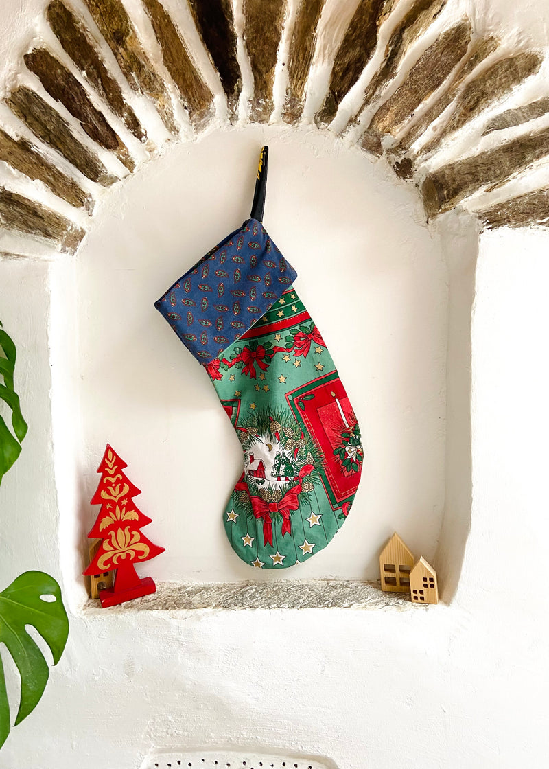 DESERT FOX Handmade Vintage Fabric Christmas Stocking - Traditional Christmas Paisley