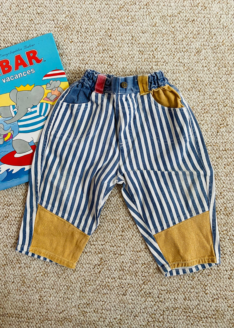 VINTAGE 90's Blue Stripe Denim Cool Trousers - 18 Months