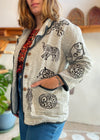 VINTAGE Bohemian Hippie Grey Printed Jacket - M