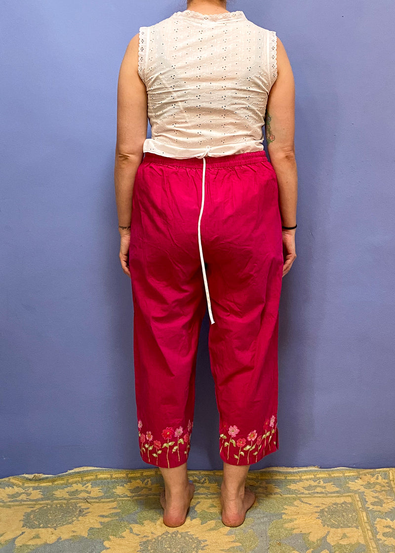 VINTAGE 90's Pink Floral Wide Leg Trousers - M/L