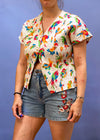 VINTAGE 80's Bright Pattern Button Up Top - S/M