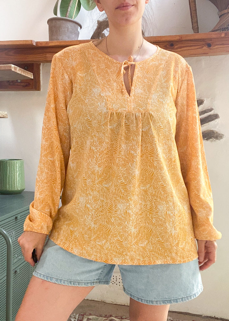 VINTAGE 90's Yellow Floral Tunic Top - M/L