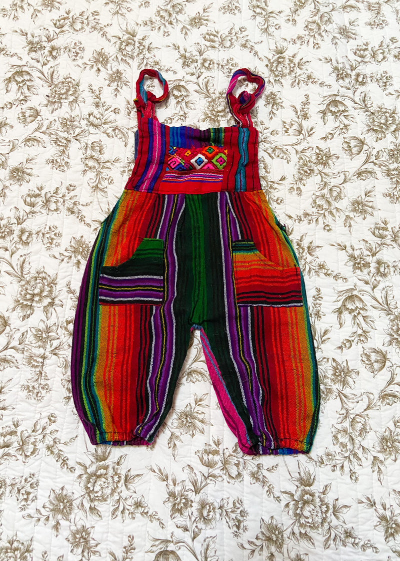 VINTAGE 90’s Rainbow Woven Hippy Dungarees - 3 MONTHS