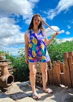 DESERT FOX Willow Short Dungarees - Bright Leaf Print - UK SIZES 8-22