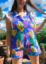 DESERT FOX Willow Short Dungarees - Bright Leaf Print - UK SIZES 8-22