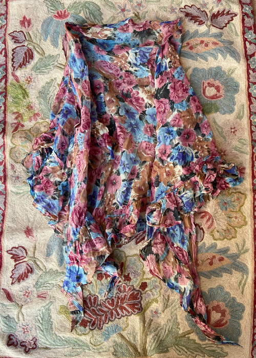 VINTAGE 90's Bohemian Floral Ruffle Head Scarf - ONE SIZE