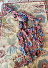 VINTAGE 90's Bohemian Floral Ruffle Head Scarf - ONE SIZE