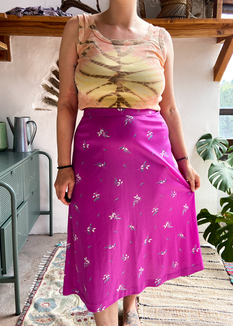 VINTAGE 90's Purple Floral Print Midi Skirt - S/M