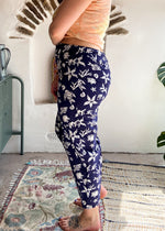 VINTAGE 90's Navy Printed High Waisted Trousers - S/M