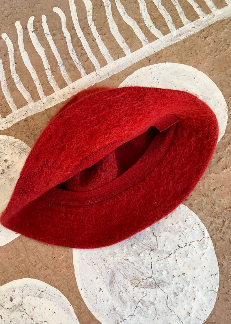VINTAGE 90's Red Fluffy Bucket Hat - ONE SIZE