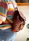 VINTAGE 70's Brown Leather Woven Backpack - ONE SIZE