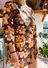 VINTAGE 70's Brown Floral Pattern Mini Dress - S/M
