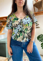 VINTAGE 90's Floral Puff Sleeve Top - S/M