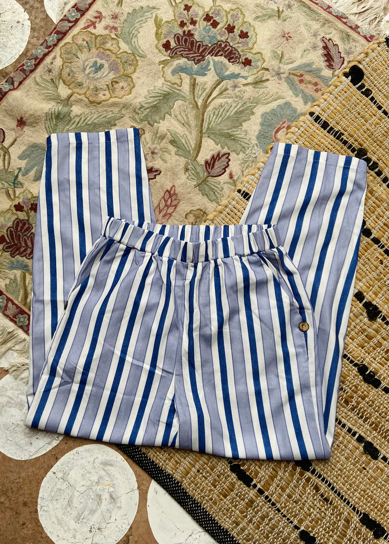 PRELOVED Blue Stripe High Waisted Trousers - S/M