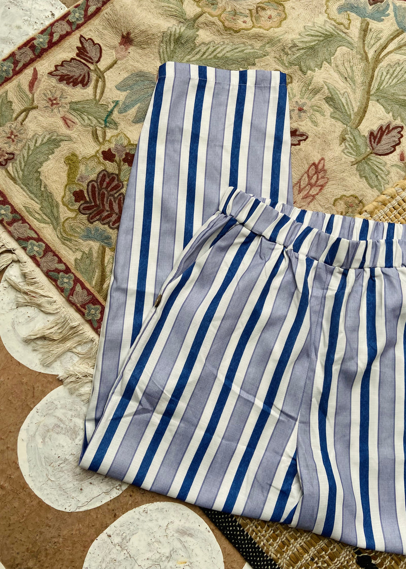 PRELOVED Blue Stripe High Waisted Trousers - S/M