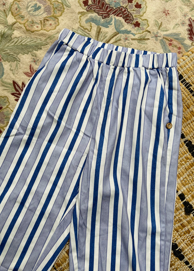 PRELOVED Blue Stripe High Waisted Trousers - S/M