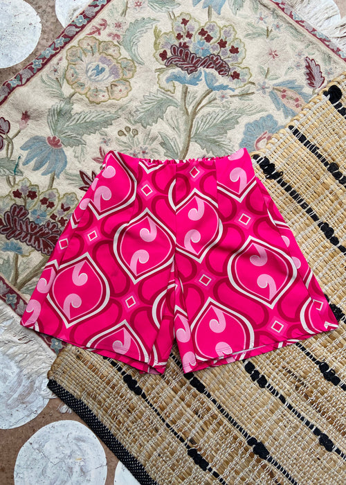 VINTAGE Y2K Pink Patterned High Waisted Shorts - S