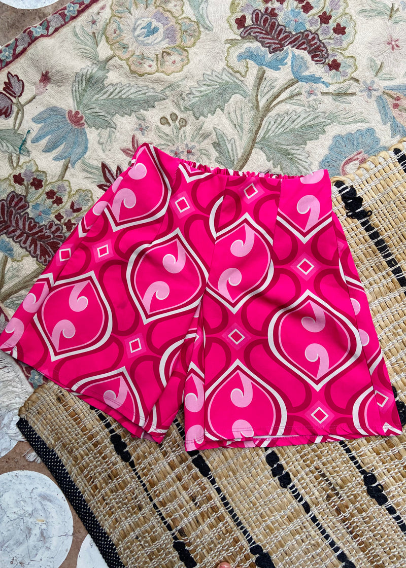 VINTAGE Y2K Pink Patterned High Waisted Shorts - S