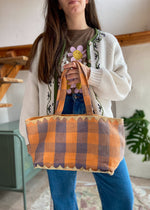 VINTAGE Checked Lilac & Orange Basket Bag - ONE SIZE