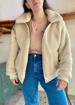 VINTAGE Faux Shearling Bomber Jacket Coat - M/L