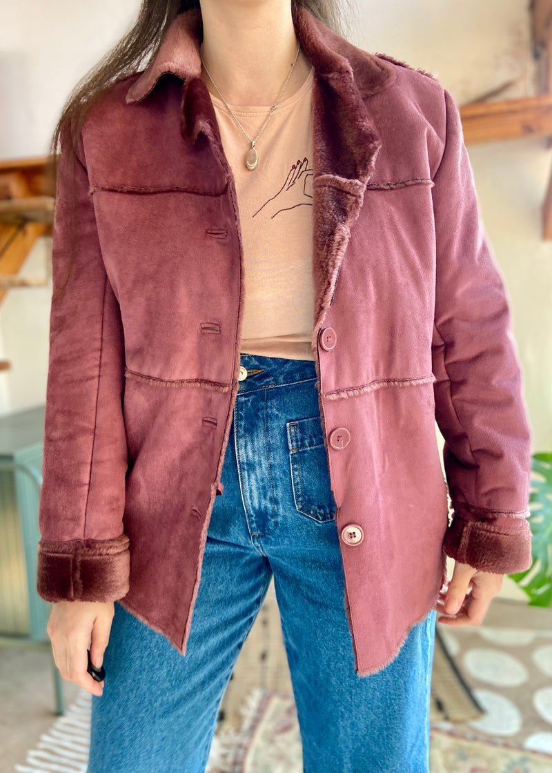 VINTAGE 90's Pink Faux Fur Coat - M