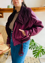 VINTAGE 80's Purple Faux Leather Cropped Jacket - S/M
