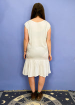VINTAGE 90's Drop Waist Embroidered White Mini Dress - S