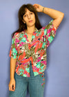 VINTAGE 90's Tropical Print Cropped Shirt Top - M