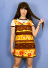 VINTAGE 90's Floral Bohemian Pattern Loose Mini Dress - S/M